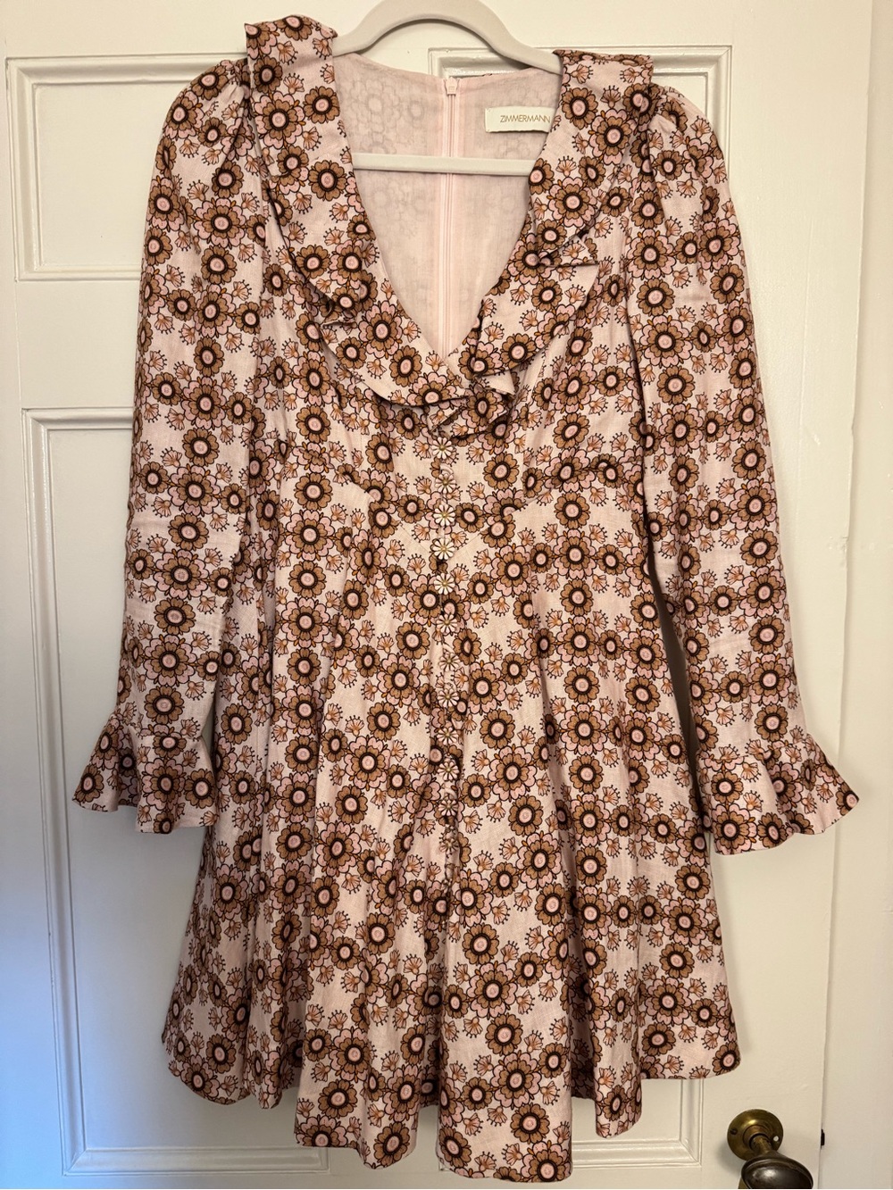 Zimmermann Pink Floral Long-Sleeve Ruffle Dress
